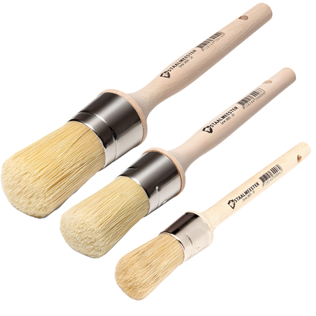 Staalmeester Series 3600 Round Wax Brushes, set of 3 sizes with pure China bristles and light wooden handles.