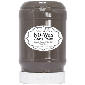 Miss Lillian’s Paint Royal Taupe No-Wax Chock Paint jar, front label visible.