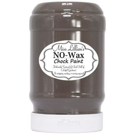 Miss Lillian’s Paint Royal Taupe No-Wax Chock Paint jar, front label visible.