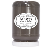 Miss Lillian’s Royal Taupe No-Wax Chock Paint jar upside down, white label with black text visible.