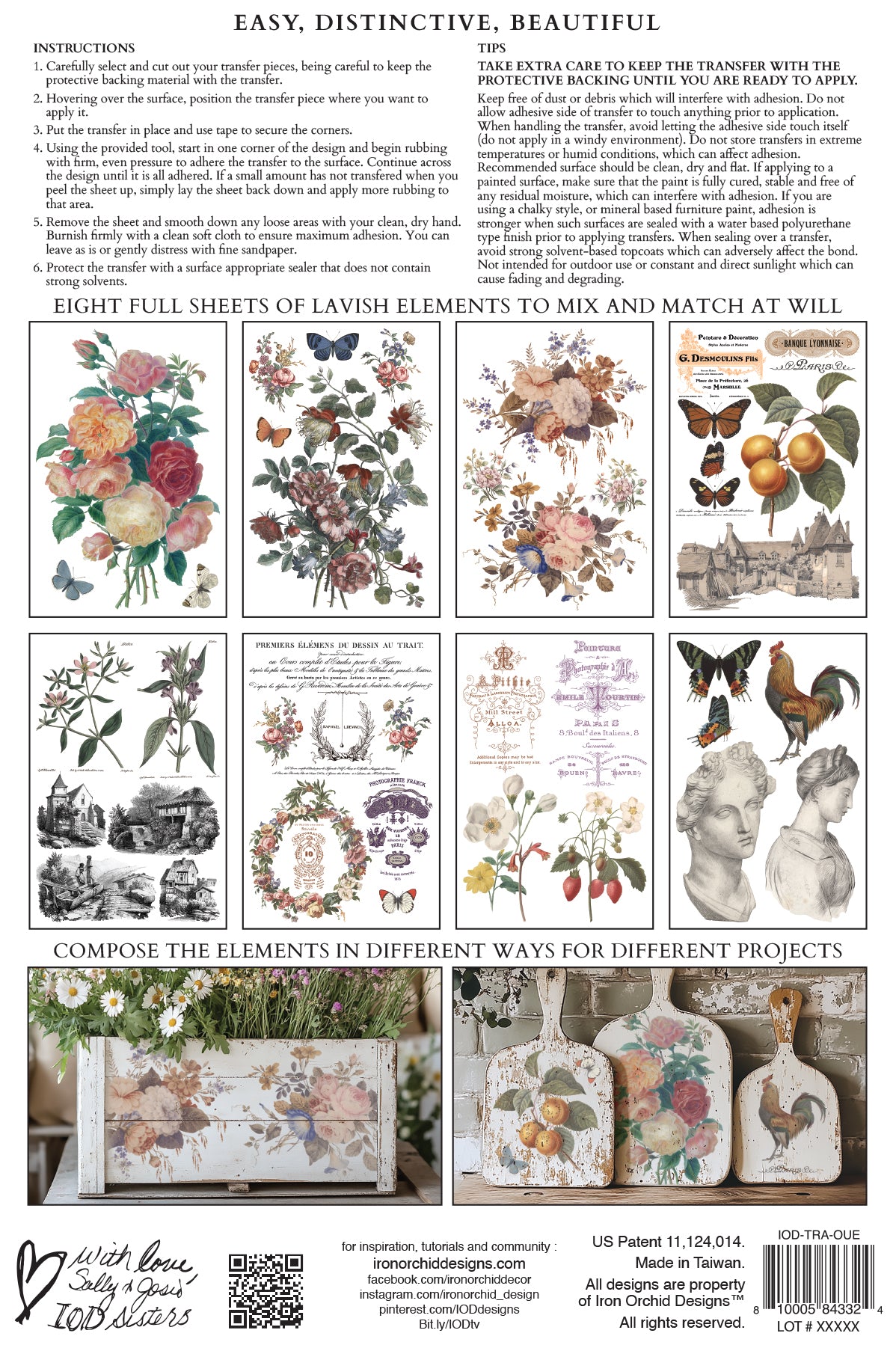 Saint Ouen Transfer by IOD with floral designs, project ideas, and instructions included.
