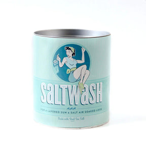 Saltwash Paint Additive Powder can in light blue with a retro woman illustration on the label.