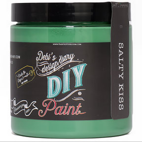 DIY Paint Co. Salty Kiss green paint jar with black label and white text.