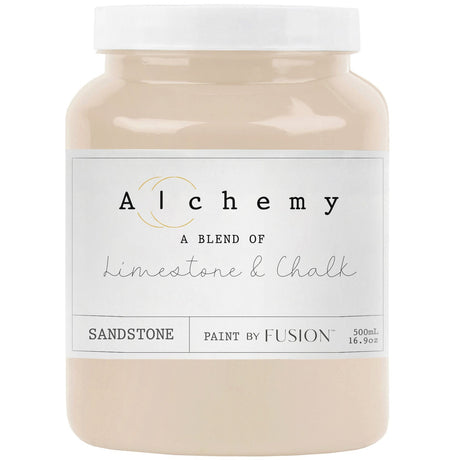 Sandstone Alchemy by Fusion Mineral Paint, 500ml chalk-style furniture paint jar.