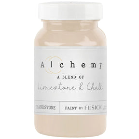 Sandstone Alchemy Paint by Fusion Mineral Paint, beige chalk-style, in a jar with a white lid.