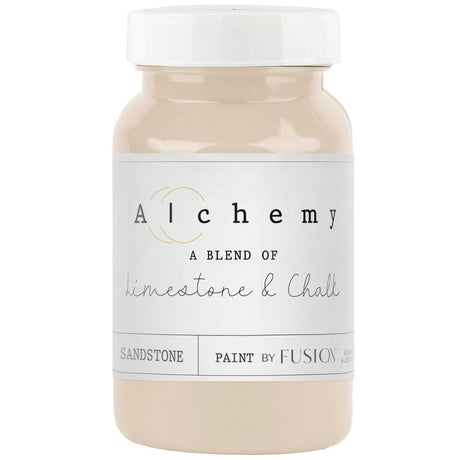 Sandstone Alchemy Paint by Fusion Mineral Paint, beige chalk-style, in a jar with a white lid.