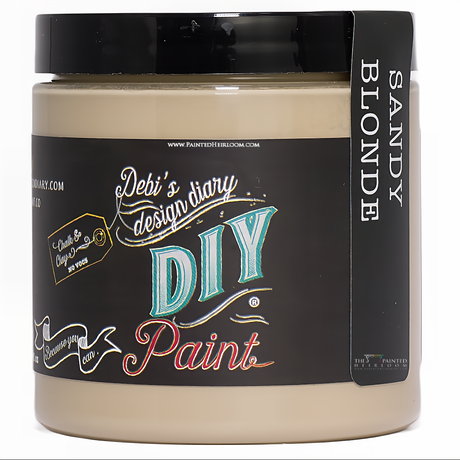 Sandy Blonde DIY Paint by DIY Paint Co. in a jar with black label and colorful text on the front.