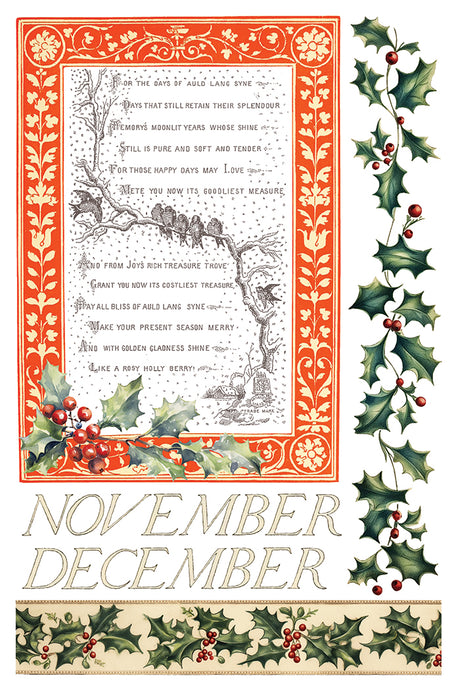 I.O.D. Santa’s Hollow Transfer (2025 Limited Release) with holly, berries, ornate borders, and November poem.