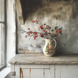 Cream jug with red berries, decorated with I.O.D. Santa’s Hollow Transfer (2025 Limited Release) on a rustic surface.