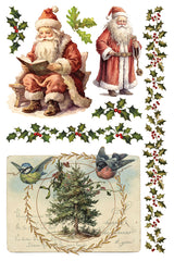 Two vintage Santas with holly and birds for I.O.D. Santa’s Hollow Transfer (2025 Limited Release) projects.