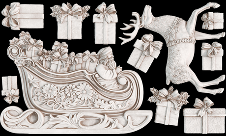Santa’s Sleigh Mould (2024 Limited Release) by I.O.D. with festive gifts and reindeer motifs for Christmas decor.