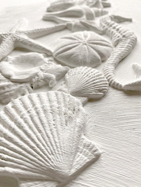 Sea Shells Mould by IOD featuring embossed shells, starfish, and sand dollars on a white background.