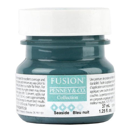 Fusion Mineral Paint Seaside, 37ml jar with a white screw cap, shown in a coastal blue shade.