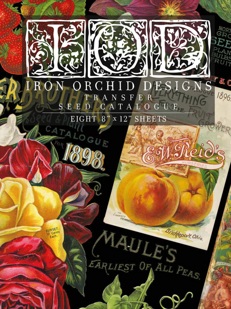 Seed Catalogue Transfer by IOD featuring vintage floral seed catalogue cover illustration for DIY decor projects.
