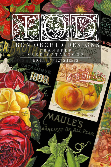 IOD Seed Catalogue Transfer by Iron Orchid Designs featuring vintage fruit and floral rub-ons.