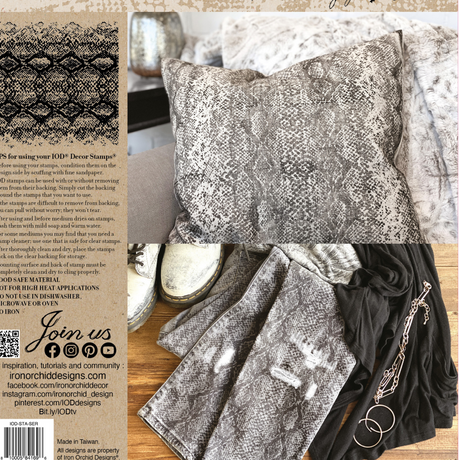 Serpentine Stamp (Retired) by I.O.D. for creating a snakeskin pattern on textiles and accessories.