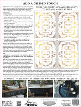 Si Belle Gilded Transfer by IOD, four sheets with gold, bronze, copper, and silver corner designs.