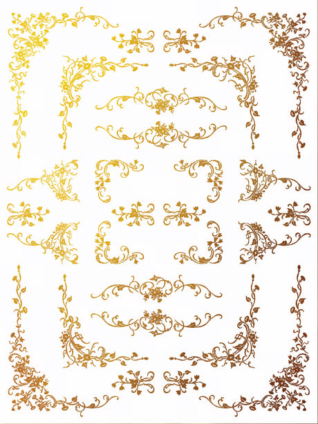 Si Belle Gilded Transfer by IOD featuring gold floral borders on a white background.