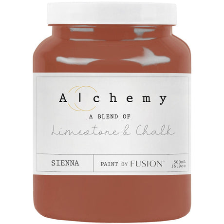 500mL jar of Fusion Mineral Paint Sienna Alchemy, rich orange chalk-style furniture paint.