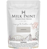 330g Homestead House Silhouette Milk Paint bag with farmhouse illustration and safety warning label.
