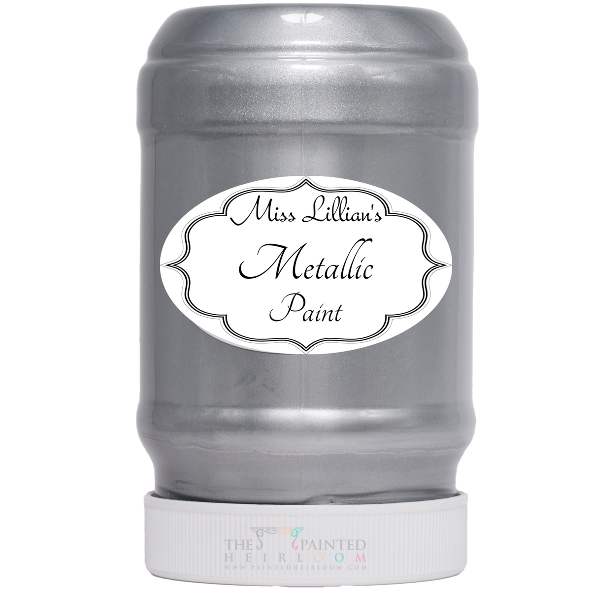 Miss Lillian’s Paint Silver Metallic acrylic paint for silver finishes and furniture restoration projects.