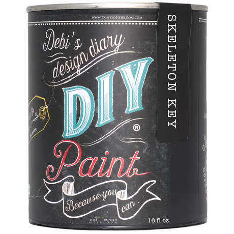 16oz DIY Paint Co. Skeleton Key clay & chalk paint jar for furniture painting and DIY projects.