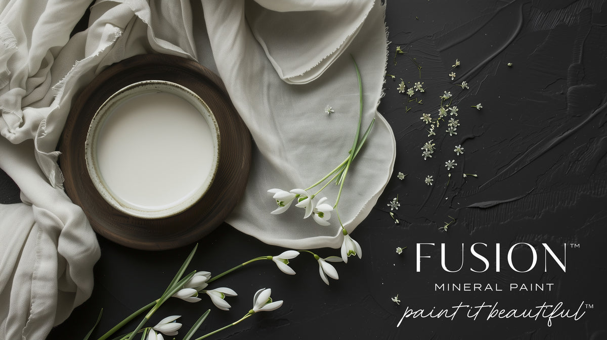 Snowdrop by Fusion Mineral Paint, smooth durable acrylic, vibrant finish, easy to apply, eco-friendly.