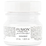 37 mL jar of Snowdrop Fusion Mineral Paint, neutral white, with white lid and detailed Fusion label.