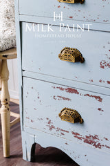 Solstice Blue Milk Paint by Homestead House, established 1989, shown in product packaging.