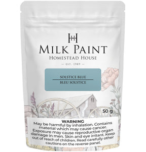 50g Solstice Blue Milk Paint by Homestead House; contents may be harmful or irritating.