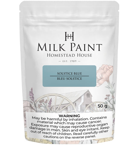 50g Solstice Blue Milk Paint by Homestead House; contents may be harmful or irritating.