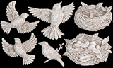I.O.D. Sparrow’s Nest Mould with five birds and two nests, one empty and one holding eggs.