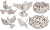 Five birds and two nests in detailed mono style, designed for use with Sparrow’s Nest Mould by I.O.D.