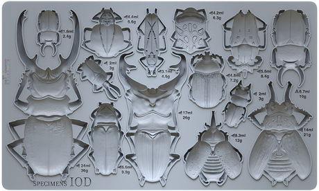 I.O.D. Specimens Mould with 18 insect-shaped cavities, each marked with ml/g measurements.