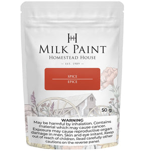 50g Spice Milk Paint pouch by Homestead House with health risk warning label at the bottom.