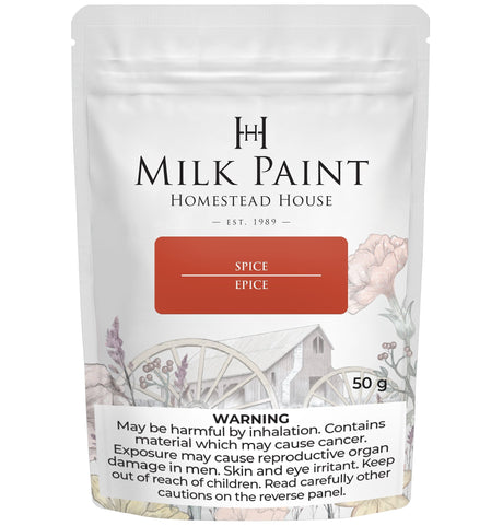 50g Spice Milk Paint pouch by Homestead House with health risk warning label at the bottom.