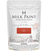 330g Homestead House Spice Milk Paint bag, barn illustration on front, health warning at bottom.