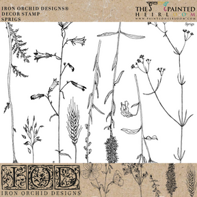 Sprigs Stamp by IOD, silicone stamp for scrapbooking and botanical-themed projects.