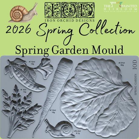 I.O.D. Spring Garden Mould with leaf, flower, and snail shapes for creative projects.