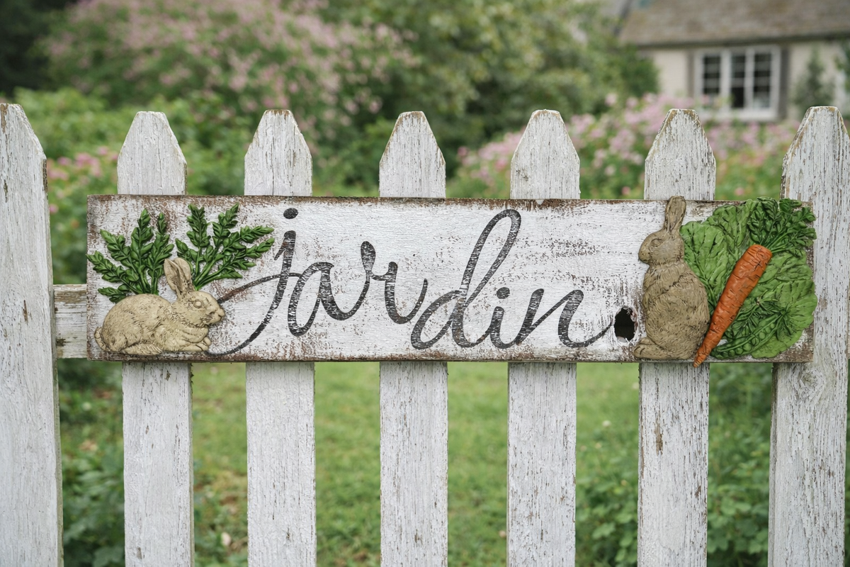 White picket fence, rabbits, carrots, and greenery made with I.O.D. Spring Garden Mould by Iron Orchid Designs.