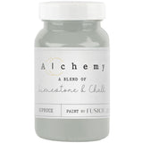Spruce Alchemy Paint by Fusion Mineral Paint in a jar with white label and white lid.