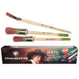 Staalmeester ProHybrid Series Brush Set, 3-piece, 100% synthetic, in packaging with Staalmeester artwork.