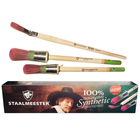 Staalmeester ProHybrid Series Brush Set, 3-piece, 100% synthetic, in packaging with Staalmeester artwork.