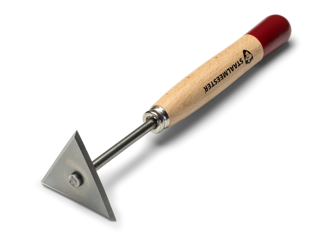Staalmeester Scrapers & Strippers with triangular blade and wood handle on a white background.