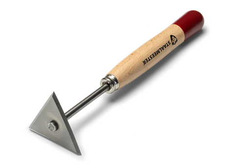 Staalmeester Scrapers & Strippers with triangular blade and wood handle on a white background.