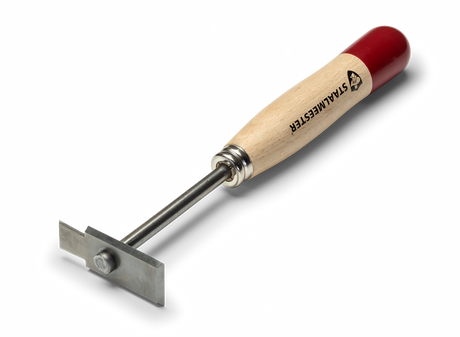 Staalmeester Scraper & Stripper with wood handle, steel blade, and red tip for surface cleaning and scraping.