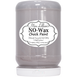 Miss Lillian’s Paint Steel No-Wax Chock Paint jar with gray chalk paint for furniture restoration.