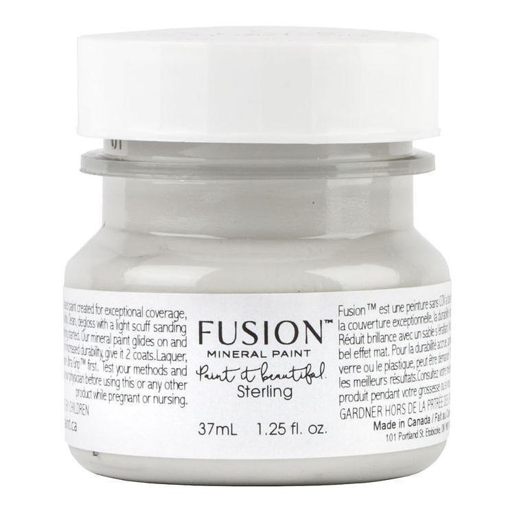 37mL jar of Sterling Fusion Mineral Paint, matte finish with white lid, all-in-one acrylic by Fusion Mineral Paint.
