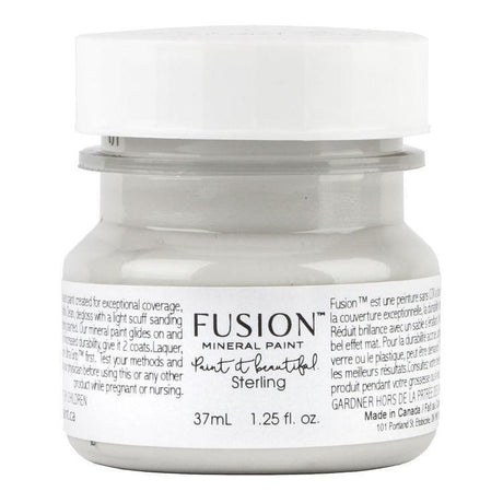 37mL jar of Sterling Fusion Mineral Paint, matte finish with white lid, all-in-one acrylic by Fusion Mineral Paint.