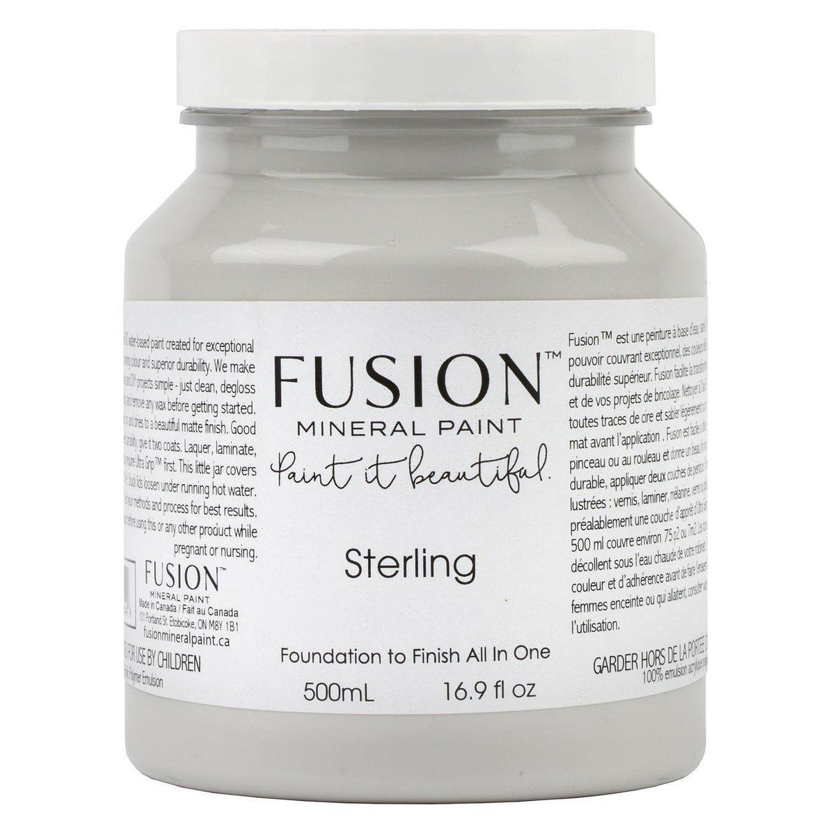 Sterling Fusion Mineral Paint 500mL jar, all-in-one acrylic with matte finish.